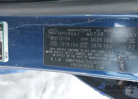 2010 Hyundai Accent Gls z USA, uszkodzony, nr VIN KMHCN4AC5AU465507